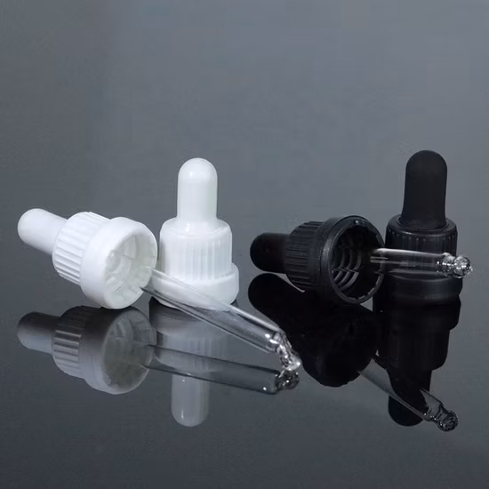 Capuchon en aluminium avec capuchons en caoutchouc de silicone, pipette compte-gouttes utilisée pour les cosmétiques